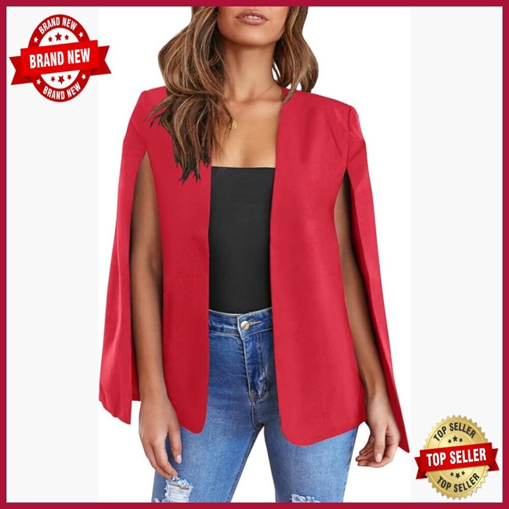 Split Sleeve Cape Blazer Open Front Jacket Workwear Formal Coat